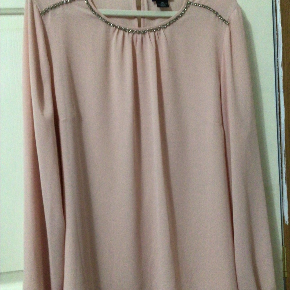 Liz Claiborne Blush Blouse with Beaded Neckline